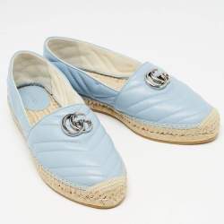 Gucci Blue Matelassé Leather GG Marmont Espadrille Flats Size 40.5