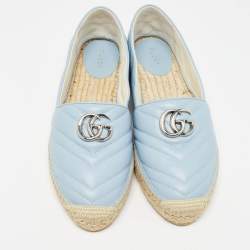 Gucci Blue Matelassé Leather GG Marmont Espadrille Flats Size 40.5