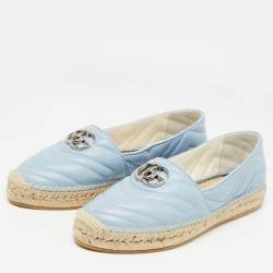 Gucci Blue Matelassé Leather GG Marmont Espadrille Flats Size 40.5