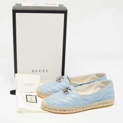 Gucci Blue Matelassé Leather GG Marmont Espadrille Flats Size 40.5