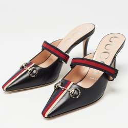 Pre Owned Gucci Black Leather Emma Mules Size 36.5