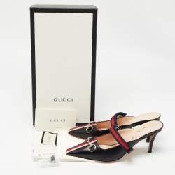Pre Owned Gucci Black Leather Emma Mules Size 36.5
