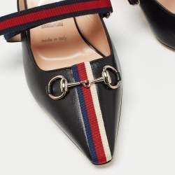 Pre Owned Gucci Black Leather Emma Mules Size 36.5