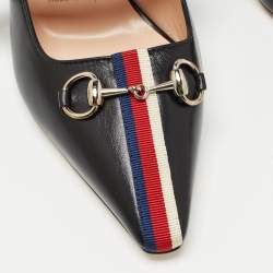 Pre Owned Gucci Black Leather Emma Mules Size 36.5