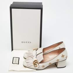 Gucci Beige Leather GG Marmont Fringe Detail Block Heel Pumps Size 40