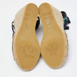مملوكة مسبقًا Gucci Tricolor GG Canvas Espadrille Wedge Ankle Tie Sandals Size 36.5