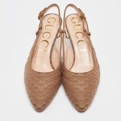 مملوكة مسبقًا Gucci Brown GG Canvas Double G Slingback Pumps Size 40
