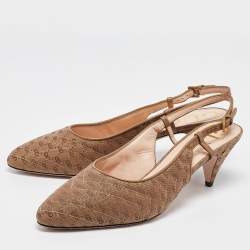 مملوكة مسبقًا Gucci Brown GG Canvas Double G Slingback Pumps Size 40