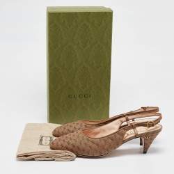مملوكة مسبقًا Gucci Brown GG Canvas Double G Slingback Pumps Size 40