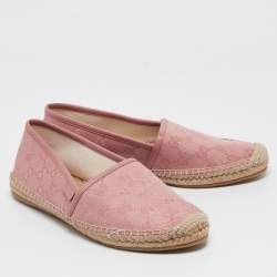 Pre Owned Gucci Pink GG Canvas Espadrille Flats Size 38.5