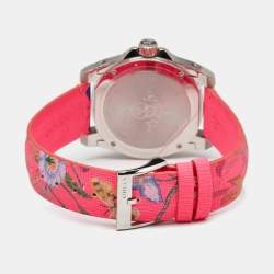 Gucci Black Stainless Steel Floral Print Calfskin Leather Dive YA136326 Women's Wristwatch 40 mm