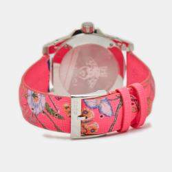 Gucci Black Stainless Steel Floral Print Calfskin Leather Dive YA136326 Women's Wristwatch 40 mm