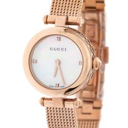 Gucci Mother Of Pearl Rose Gold Tone Stainless Steel Diamantissima YA141562 Women's Wristwatch 27 mm