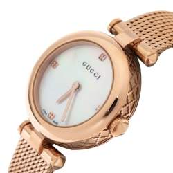 Gucci Mother Of Pearl Rose Gold Tone Stainless Steel Diamantissima YA141562 Women's Wristwatch 27 mm