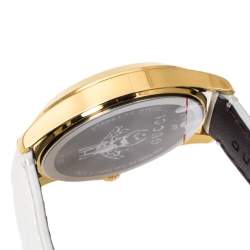 Pre Owned Gucci White Yellow Gold PVD Coated Stainless Steel Leather G-Timeless 126.4 Women's Wristwatch 38 mm