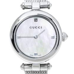Pre Owned Gucci Mother Of Pearl Stainless Steel Diamantissima YA141504 Women's Wristwatch 27 mm