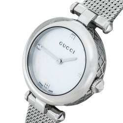 Pre Owned Gucci Mother Of Pearl Stainless Steel Diamantissima YA141504 Women's Wristwatch 27 mm