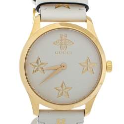 Gucci Cream Yellow Gold Tone Stainless Steel Leather G-Timeless YA1264096 Women's Wristwatch 38 mm