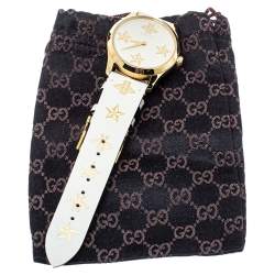 Gucci Cream Yellow Gold Tone Stainless Steel Leather G-Timeless YA1264096 Women's Wristwatch 38 mm