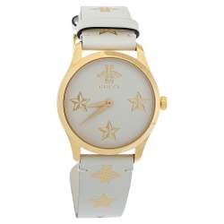 Gucci Cream Yellow Gold Tone Stainless Steel Leather G-Timeless YA1264096 Women's Wristwatch 38 mm