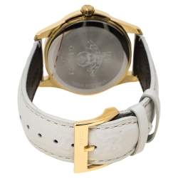Pre Owned Gucci White Yellow Gold PVD Coated Stainless Steel Leather G-Timeless 126.4 Women's Wristwatch 38 mm