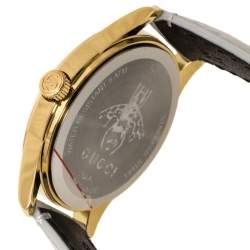 Pre Owned Gucci White Yellow Gold PVD Coated Stainless Steel Leather G-Timeless 126.4 Women's Wristwatch 38 mm
