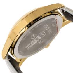 Pre Owned Gucci White Yellow Gold PVD Coated Stainless Steel Leather G-Timeless 126.4 Women's Wristwatch 38 mm