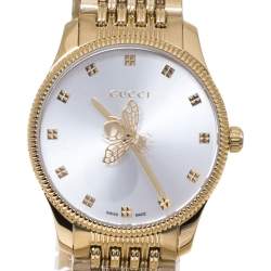 Gucci Silver Yellow Gold PVD Coated Stainless Steel G-Timeless YA1265021 Women's Wristwatch 29 mm