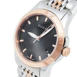 Pre Owned Gucci Black Two Tone Stainless Steel G-Timeless YA126512 Women's Wristwatch 27 mm