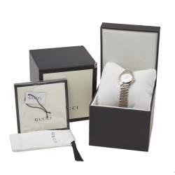 Pre Owned Gucci Mother Of Pearl Two-Tone Stainless Steel Diamond G-Timeless YA126513 Women's Wristwatch 27 mm