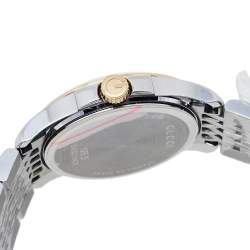 Pre Owned Gucci Mother Of Pearl Two-Tone Stainless Steel Diamond G-Timeless YA126513 Women's Wristwatch 27 mm