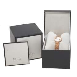 Gucci Mother Of Pearl Rose Gold Tone Stainless Steel Interlocking YA133515 Women's Wristwatch 29 mm