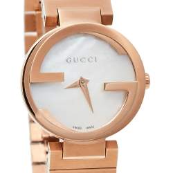 Gucci Mother Of Pearl Rose Gold Tone Stainless Steel Interlocking YA133515 Women's Wristwatch 29 mm