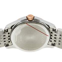 Pre Owned Gucci Mother Of Pearl Two-Tone Stainless Steel Diamonds G-Timeless YA126514 Women's Wristwatch 27 mm