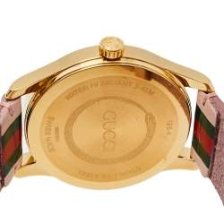 Gucci Pink Yellow Gold PVD Stainless Steel Leather G-Timeless YA1264118 Women's Wristwatch 38 mm