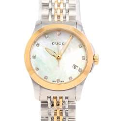 Pre Owned ساعة يد نسائية غوتشي جي- تايملس واي أيه126513 ألماس ستانلس ستيل لونين صدف 27 مم