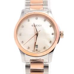 مملوكة مسبقًا ساعة يد نسائية غوتشي جي- تايملس واي أيه126544 ألماس ستانلس ستيل لونين صدف 27 مم