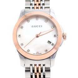 Gucci Mother Of Pearl Two-Tone Stainless Steel Diamonds G-Timeless YA126514 Women's Wristwatch 27 mm