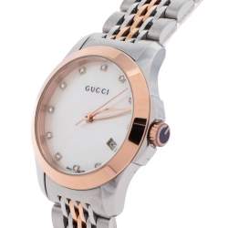 Gucci Mother Of Pearl Two-Tone Stainless Steel Diamonds G-Timeless YA126514 Women's Wristwatch 27 mm