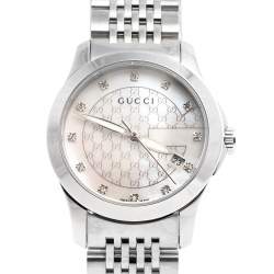 Gucci Mother of Pearl Stainless Steel Diamonds G-Timeless 126.5 Women's Wristwatch 27 mm
