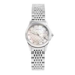 Gucci Mother of Pearl Stainless Steel Diamonds G-Timeless 126.5 Women's Wristwatch 27 mm