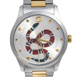 Pre Owned Gucci Silver Snake Two Tone Stainless Steel G-Timeless YA1264075 Men's Wristwatch 38 mm