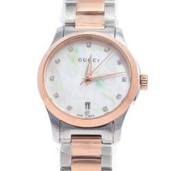  Gucci Mother Of Pearl Two Tone Stainless Steel YA126544 Women's Wristwatch 27 mm