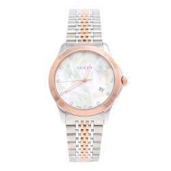 Pre Owned Gucci Mother of Pearl Two Tone Stainless Steel YA126514 Women's Wristwatch 38 mm