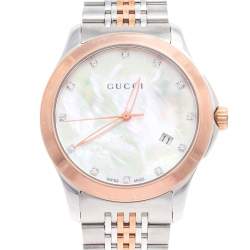 Pre Owned Gucci Mother of Pearl Two Tone Stainless Steel YA126514 Women's Wristwatch 38 mm