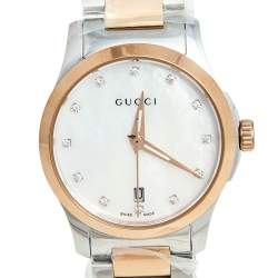 Pre Owned Gucci Mother of Pearl Two Tone Stainless Steel G-Timeless YA126544 Women's Wristwatch 27 mm