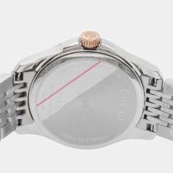 Pre Owned Gucci Mother Of Pearl Two-Tone Stainless Steel Diamonds G-Timeless YA126514 Women's Wristwatch 27 mm