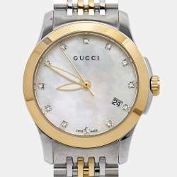 Gucci Mother Of Pearl Two-Tone Stainless Steel Diamond G-Timeless YA126513 Women's Wristwatch 27 mm