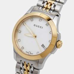 Gucci Mother Of Pearl Two-Tone Stainless Steel Diamond G-Timeless YA126513 Women's Wristwatch 27 mm