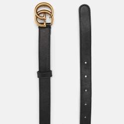 Pre Owned Gucci Black Leather GG Marmont Slim Belt 85CM